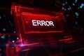Web server error and software failure concept with perspective view on white error sign in red glowing frame on abstract dark Royalty Free Stock Photo