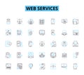 Web services linear icons set. Integration, Security, API, Scalability, Microservices, Cloud, XML line vector and Royalty Free Stock Photo