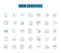 Web services linear icons set. Integration, Security, API, Scalability, Microservices, Cloud, XML line vector and