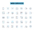 Web services linear icons set. Integration, Security, API, Scalability, Microservices, Cloud, XML line vector and Royalty Free Stock Photo