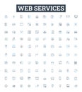 Web services vector line icons set. Web, services, API, REST, SOAP, applications, XML illustration outline concept