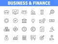 Set of 24 Business and Finance web icons in line style. Money, dollar, infographic, banking. Vector illustration Royalty Free Stock Photo