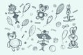 Set of children`s toys. hand drawn graphic vector