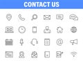 Set of 24 Contact Us icons in line style. Web and mobile icon. Chat, support, message, phone. Vector illustration Royalty Free Stock Photo