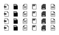 Set of document format doc, pdf, ppt and xls vector icons. File type.