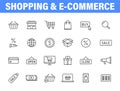 Set of 24 E-commerce and shopping web icons in line style. Mobile Shop, Digital marketing, Bank Card, Gifts. Vector illustration Royalty Free Stock Photo