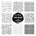 Set of eight hand draw pattern black white