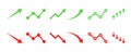 Set of financial arrows up and down. Green and red arrows. Royalty Free Stock Photo