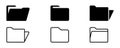 Set of folders vector icons. Black linear open folder. Folder for storage document and file. Royalty Free Stock Photo