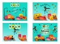 Set with 4 Halloween sale promotion poster, banner with a 30 and 50 percents discount