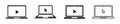 Set of laptop with computer mouse vector icons. Monitor with pointer or cursor. Notebook and arrow. Royalty Free Stock Photo