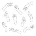 Set of linear hands in various gestures