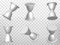 Set of perspective projections 3d hourglass model icons on transparent background. 3d figure. Abstract concept of graphic elemen