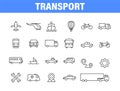 Set of 24 Transport web icons in line style. Airplane, bus, parking, travel, train, comfortable. Vector illustration Royalty Free Stock Photo