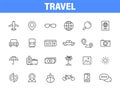 Set of 24 Travel and Holiday web icons in line style. Transport, Luggage, food, navigation, holiday. Vector illustration Royalty Free Stock Photo