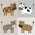 Set of vector brown cute cows