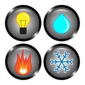 Set of vector icons - heating, water, electricity, cooling