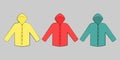 Set of vector raincoats illustration in three colours