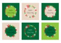 Set of xmas square cards with circle of snowflakes and text happy christmas