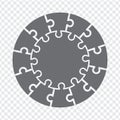 Simple icon circle puzzle in gray. Simple icon puzzle of the twelve elements and center on transparent background.