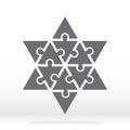 Simple icon triagles puzzle in gray. Simple icon puzzle of the twelve elements on gray background