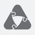 Simple icon triangle with rounded corners puzzle in gray. Simple icon puzzle of the three elements on transparent background