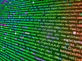 Web site codes on computer m. Programming code on computer screen. Compressed javascript code on computer screen. Data in binary Royalty Free Stock Photo