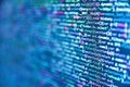 Web site codes on computer monitor. Creative Js HTML5 closeup set on background. Abstract computer script source code. Digital