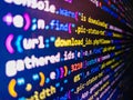Web site codes on computer monitor. Cyber space concept. Concept screen of experienced web developer. Binary code background. Royalty Free Stock Photo