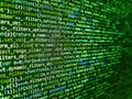 Web site codes on computer monitor. Digital abstract bits data stream, cyber pattern digital background. Notebook closeup photo. Royalty Free Stock Photo