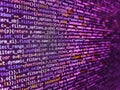 Web site codes on computer monitor. Digital abstract bits data stream, cyber pattern digital background. Notebook closeup photo. Royalty Free Stock Photo