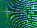 Web site codes on computer monitor. Shallow depth of field, selective focus effect. Program code PHP HTML CSS of site. PC software Royalty Free Stock Photo