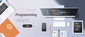 Web site design development program code programming concept top angle view desktop computer monitor tablet smartphone Royalty Free Stock Photo