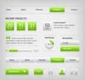 Web site design elements with green buttons hover