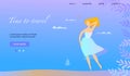 Web site design, horizontal banner, creative landing page. Young girl on the beach, summer vacation