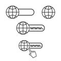 Web site icons set. Internet browser bar, globe, computer mouse arrow. Vector isolated. Black signs on a white background. WWW Royalty Free Stock Photo