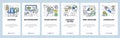 Web site onboarding screens. Shopping, headhunter, editor, web designer, journalism. Menu vector banner template for