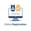 Online resources, web site registration, enrollment concept, computer monitor, account register, internet access