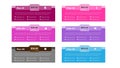Six Colorful Pricing Table Design Variations with Trial Offers and Feature Lists Layout Royalty Free Stock Photo