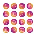 Web, social network, social media and communication thin line icons