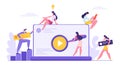 Web Software Development Concept. Developer Characters Build Website with Social Media Content Royalty Free Stock Photo