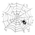 Web with a spider on a white isolated background. Halloween Design Elements. Creepy, scary. Vector Royalty Free Stock Photo