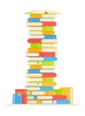 Vector illustration of reading favorite books. Big stack books.