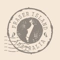Stamp Postal of Fraser Island of Australia. Map Silhouette rubber Seal. Design Retro Travel.