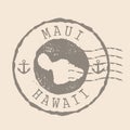 Stamp Postal Maui island. Map Silhouette rubber Seal. Design Retro Travel. Seal Map Maui of Hawaii grunge