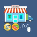 Web store, Online shop concept. Flat design stylish. Royalty Free Stock Photo