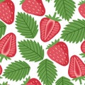 Strawberries and leaves. Vector illustration. Seamless pattern