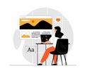 Web studio concept. Woman work on website landing page, ui ux design and programming. Illustration with people