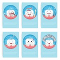 Teeth cute cartoon dental care on blue background, oral dental hygiene Royalty Free Stock Photo