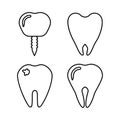 Teeth icon set. Medical icons. Vector isolated monochrome contour. Royalty Free Stock Photo